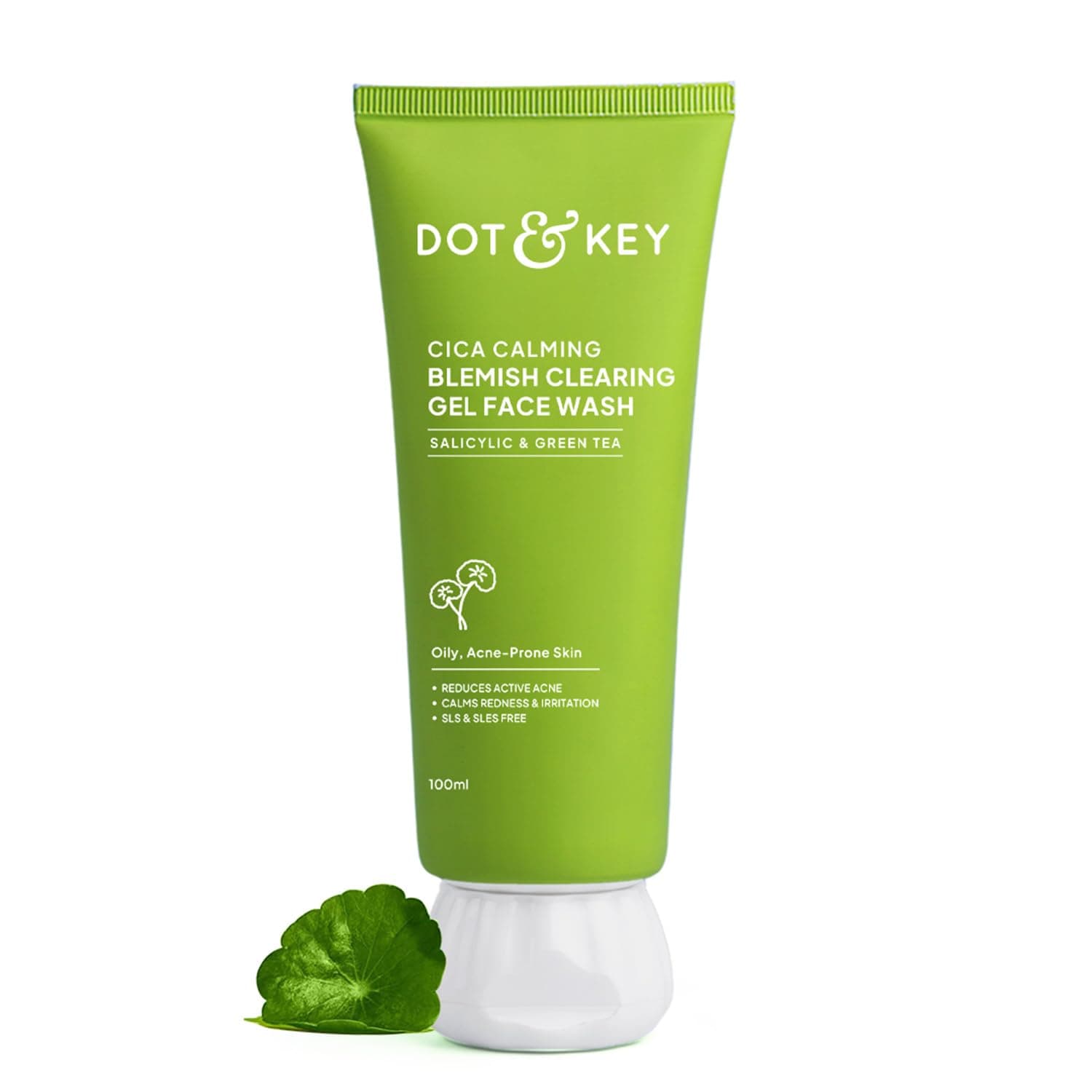 Dot & Key CICA Face Wash for Acne Prone Skin, 2% Salicylic Acid with Green Tea | For Oily & Sensitive Skin | Sulphate Free for Men & Women | Oil Control Face Wash with Zinc | 100ml