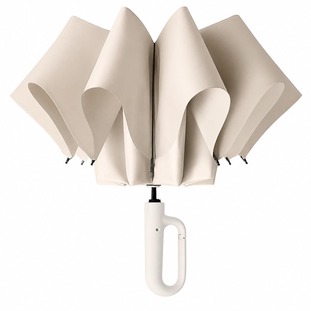 FLYNGO Umbrella for Rain Big Size with Carabiner Handle, UV Coated 3-Fold Travel Umbrella for Sun Protection, Windproof Reinforced 10 Dual Ribs, Automatic Open/Close (Beige)