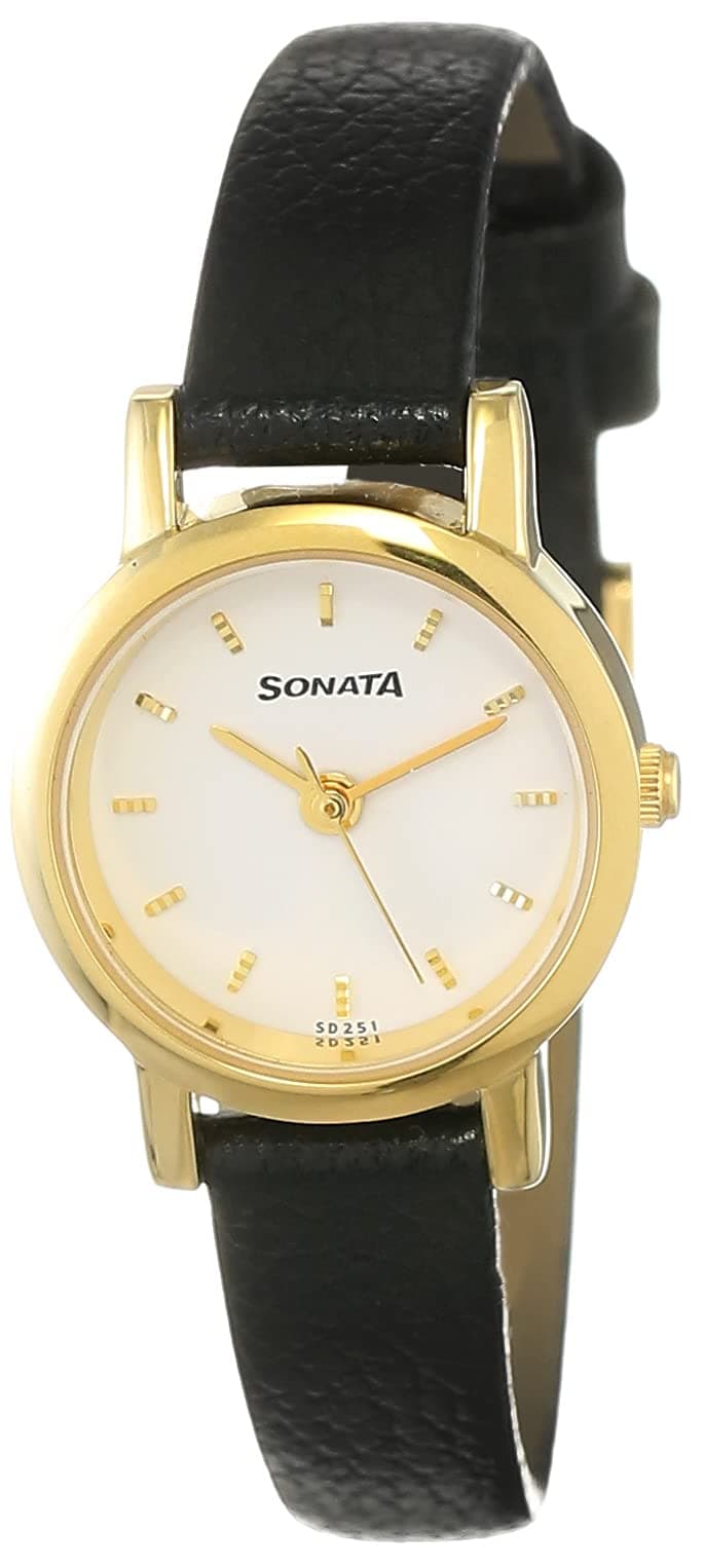 Sonata Quartz Analog White Dial Leather Strap Watch for Women-NS8976YL02W/NT8976YL02W