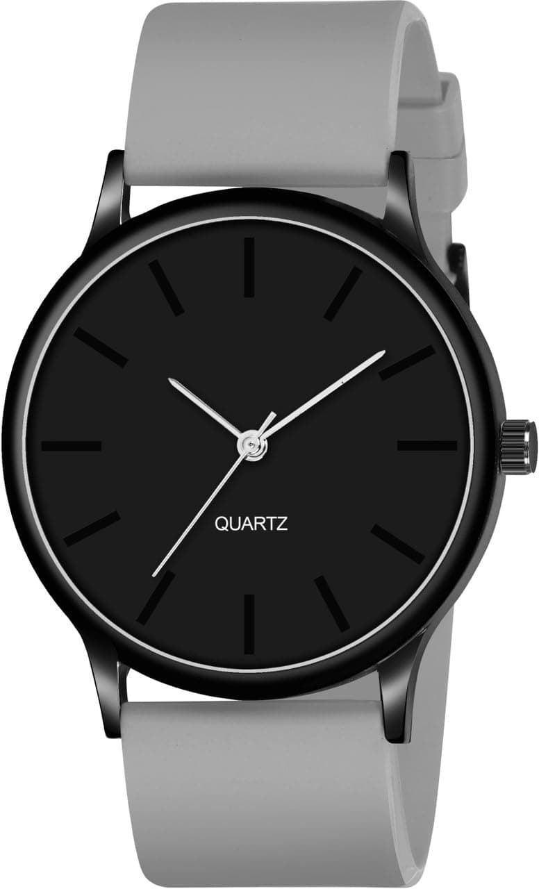 Acnos Black Colour Dial with Softest Silicone Light Grey Colors Strap Analog Wrist Watch for Men Boys
