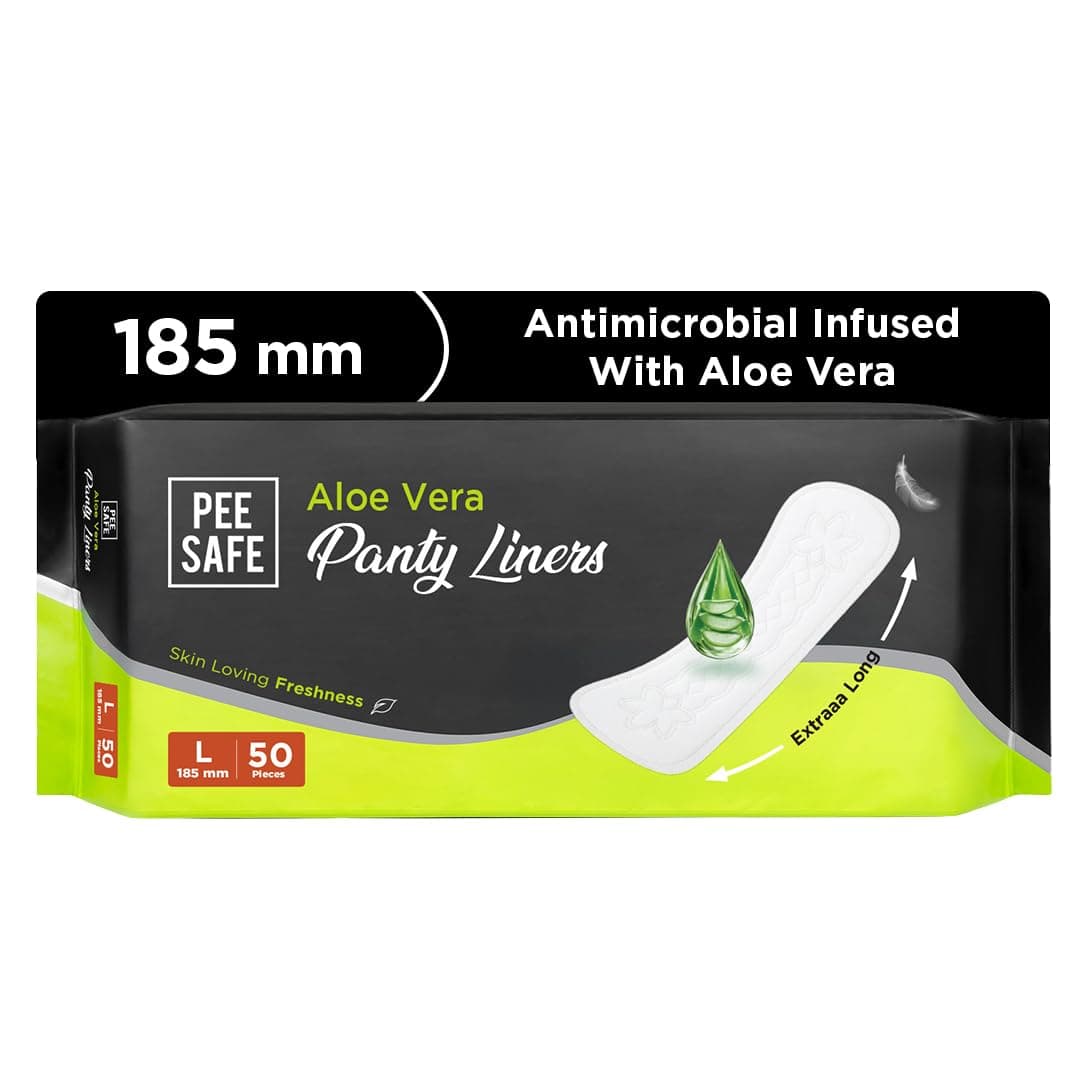 PEESAFE Aloe Vera Panty Liners (Pack of 50 Liners) | Curvy Design For Extra Comfort | Cottony-Soft Surface With 185mm Wide Optimal Coverage