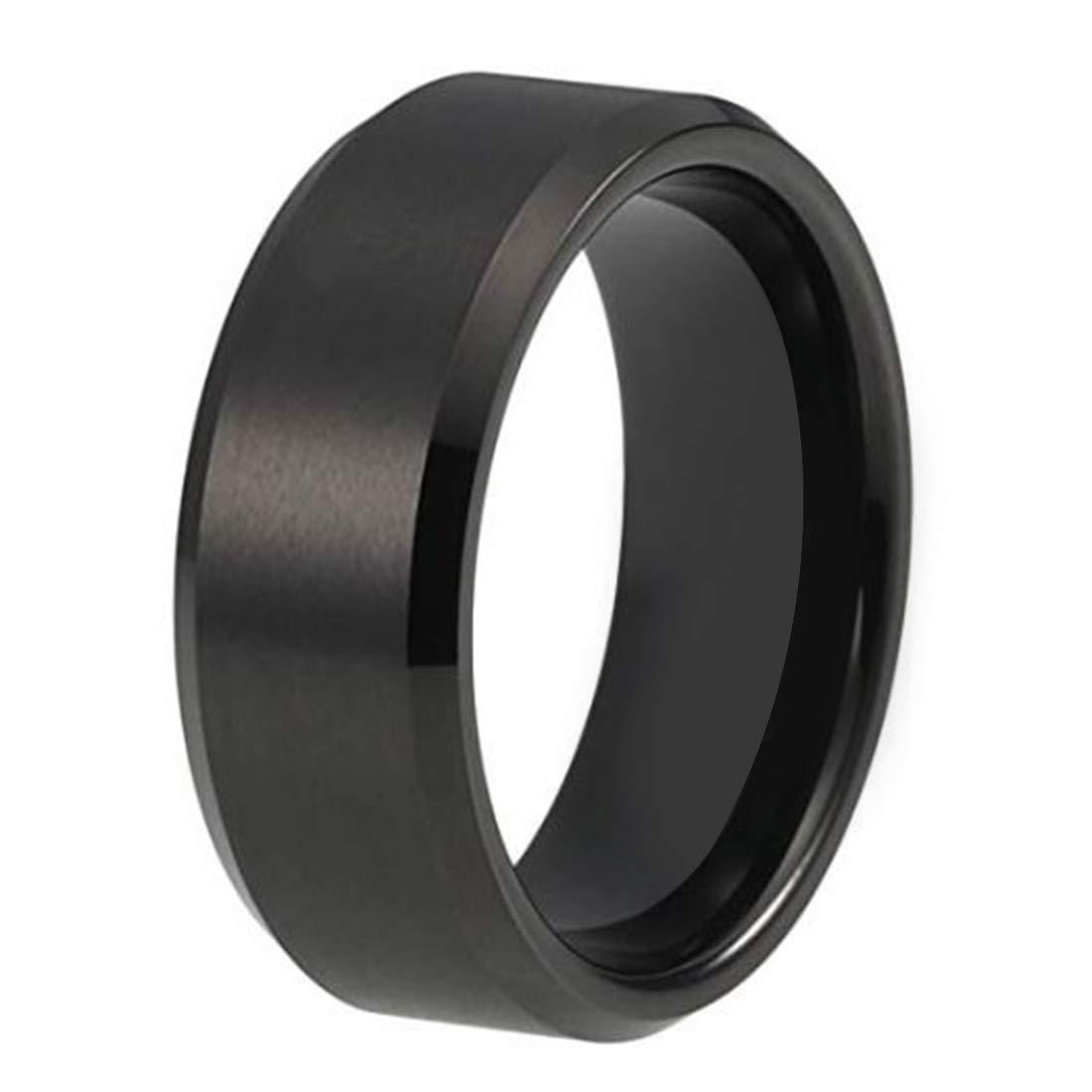 Peora Men's Black Titanium Solid Band Ring Matte Finish Comfort Fit