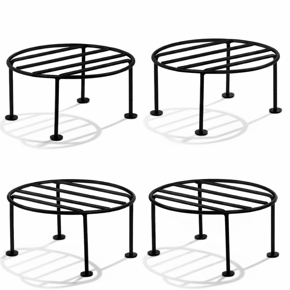 LivHomes Round Plant Stand (Pack of 4) | Galvanised Metal Flower Pot Holder | Rust Resistant Gamla Stand for Home, Garden & Balcony | Black