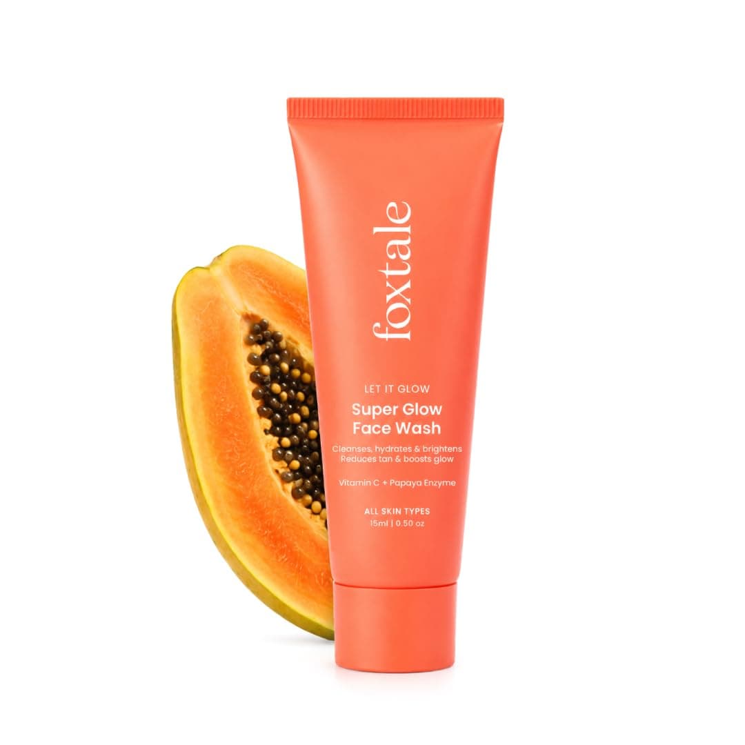 Foxtale Super Glow Detan Face Wash with Vitamin C & Papaya enzyme, Tan Removal, Brightens & Reduces Pigmentation, Gentle Exfoliation | Face Wash for Men & Women | All Skin Types - 15ml