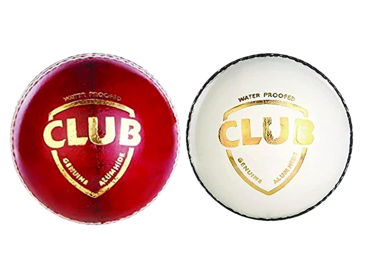 M_K Sports Club Leather Cricket Ball - Two Piece Club Size Match Cricket Practice Ball - Red/White