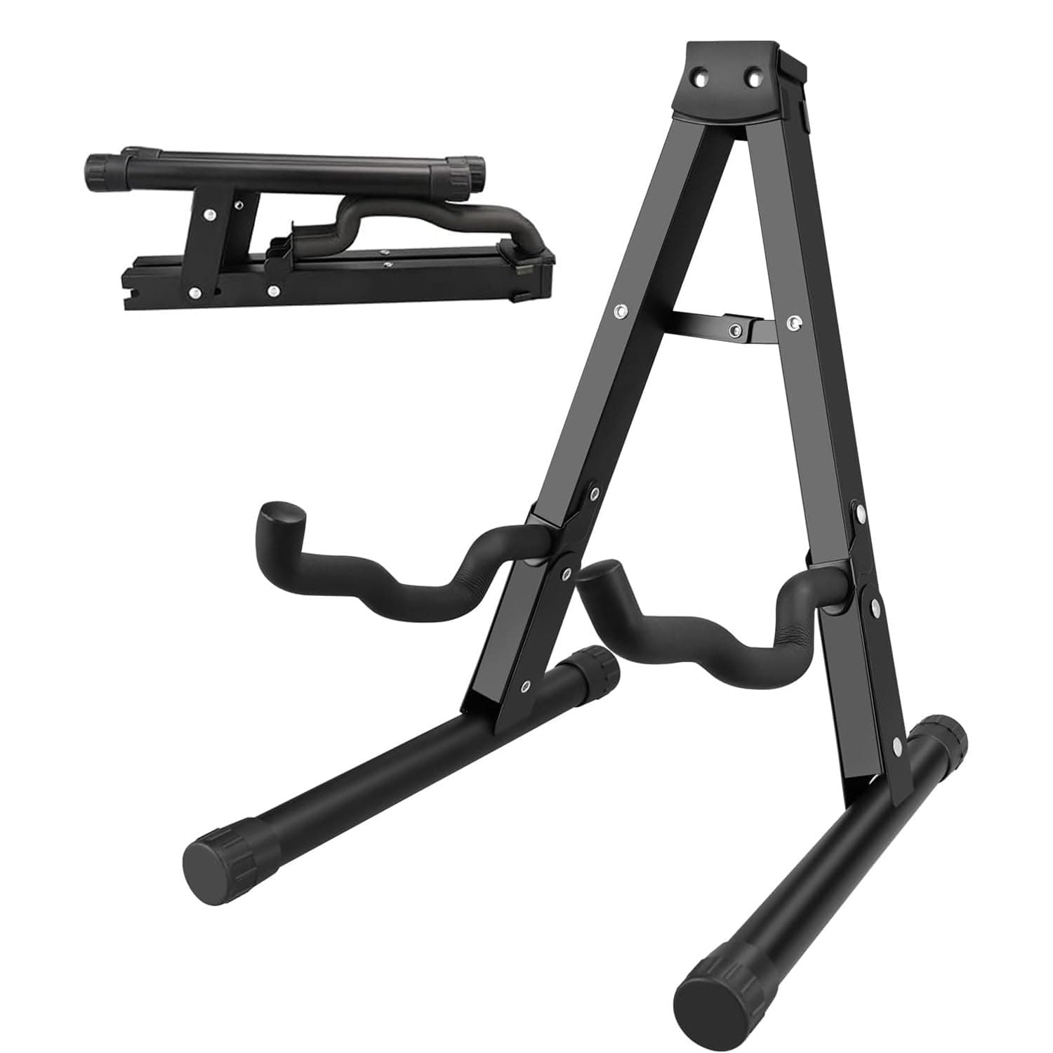 Kadence NK18F Touring Series Foldable Guitar Stand | Heavy-Duty Tubular Metal Frame | Dual Cradle Support Arms | Foam-Padded Protection | Anti-Slip Rubber Feet | Suitable for Acoustic, Electric & Bass Guitars | Black