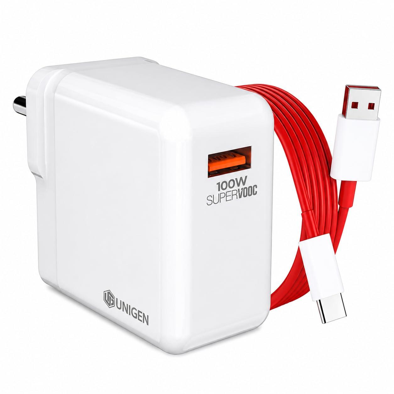 UNIGEN 100W SuperVOOC Fast Charging Adapter with Type-C Cable | High-Power USB-C Wall Charger Compatible with OnePlus/Realme/Oppo & Type-C Devices | Supports VOOC/Dart/Dash/Warp & QC 3.0