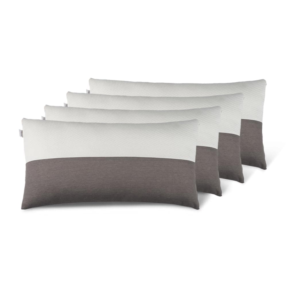 Wakefit Large Sleeping Pillow Set of 4 with Adjustable Height | 36 x 20 Inch | Soft & Fluffy Siliconized Hollow Fiber Fill, Jacquard Cover with Zipper Closure, Free Extra Filling - White & Grey