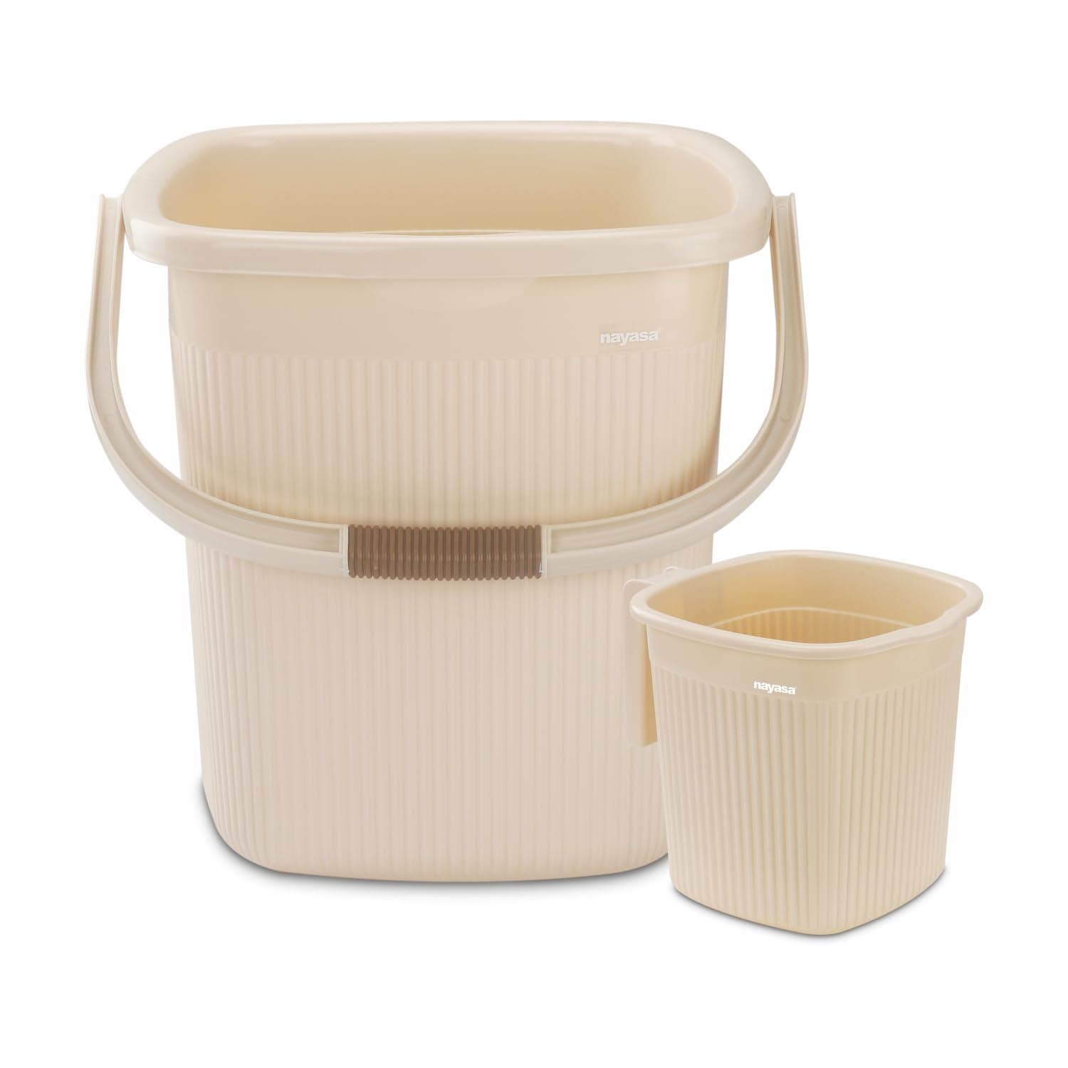 Nayasa Rimmy Plastic Bucket Set for Bathroom | Bucket and Mug (18 Liters & 1.5 Liters) | Bathroom Set of 2 | Bathroom Accessories Set | Bathroom Bucket Set | Ivory