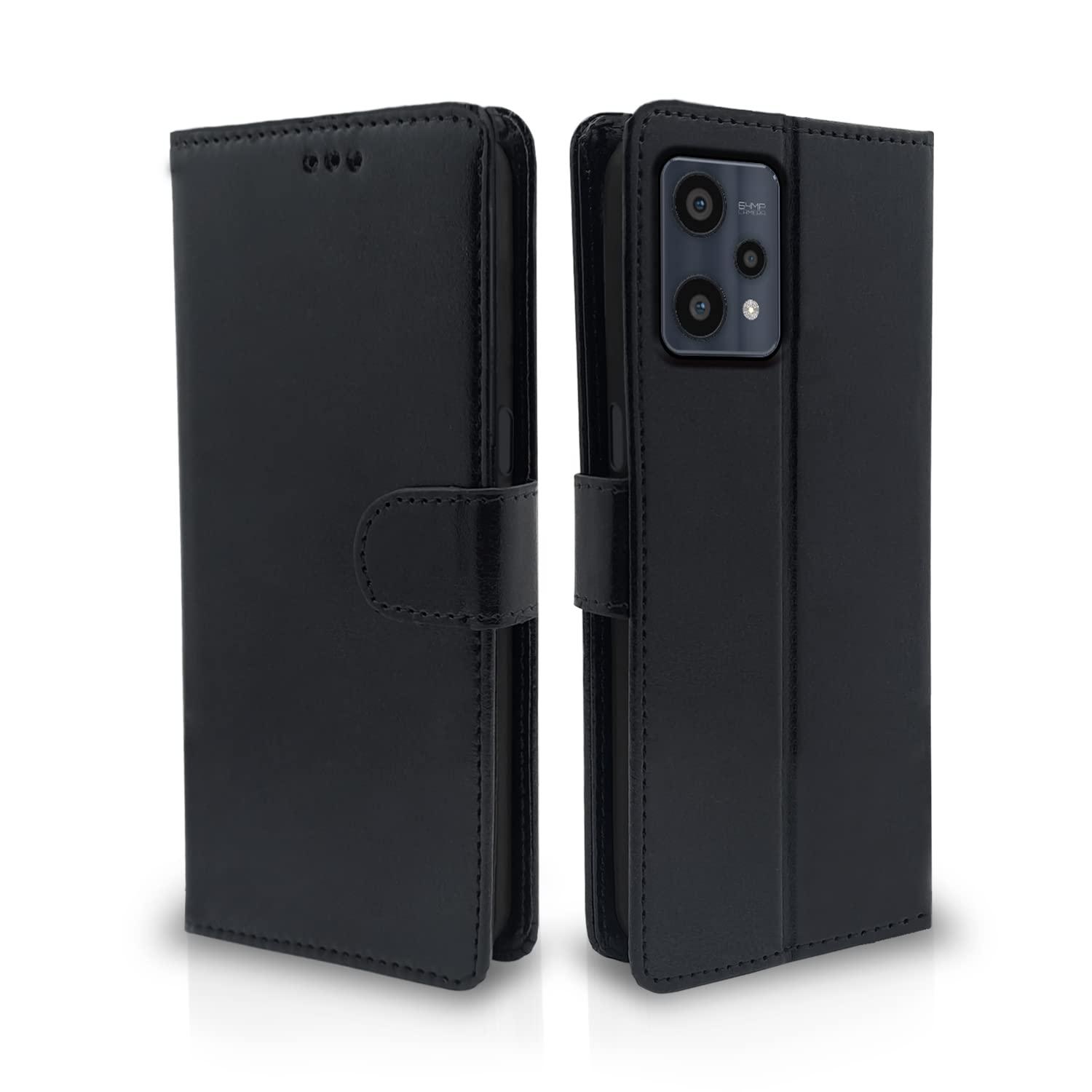 Pikkme Flip Cover for Realme 9 Pro | Leather Finish | Shockproof with Card Pockets & Wallet Stand | Ultimate Protection Case(Black)