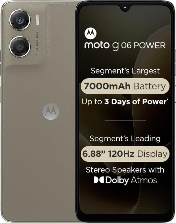 Motorola G06 Power (Pantone Laurel Oak, 4GB RAM, 64GB Storage) | 6.88" 120Hz Display | 50MP Camera | Helio G81 Ultra Processor | 7000mAh Battery | Android 15