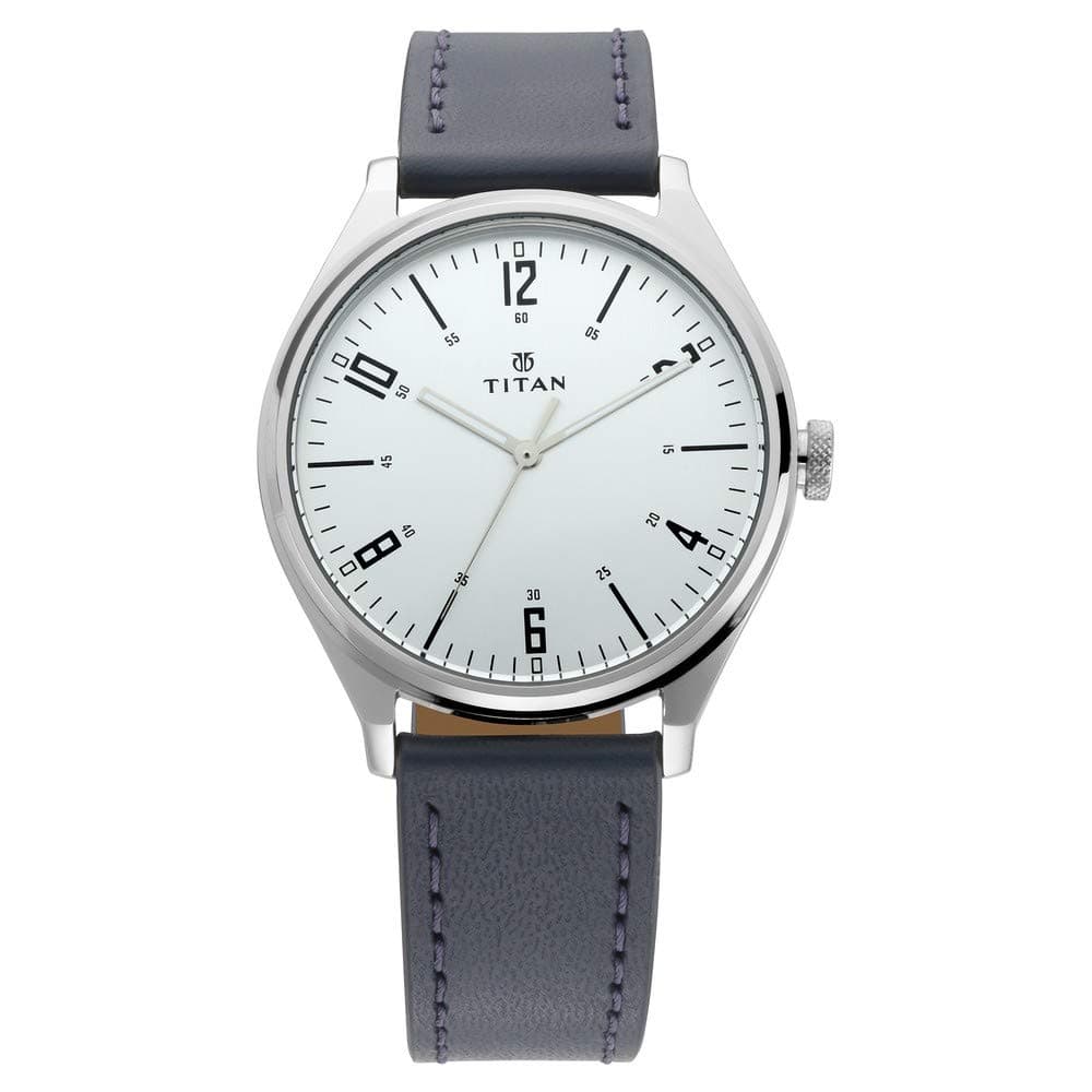 Titan Workwear Urban Edge Quartz Analog Silver Dial Black Leather Watch for Men - 1802SL02