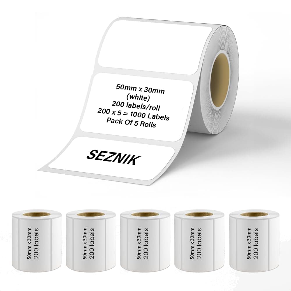Seznik Thermal Lables, 50mmx30mm Labels, 2 inch Self-Adhesive Thermal Labels for Thermal Printer [Printer NOT Included] (50mmx30mm - 1000 Lables)