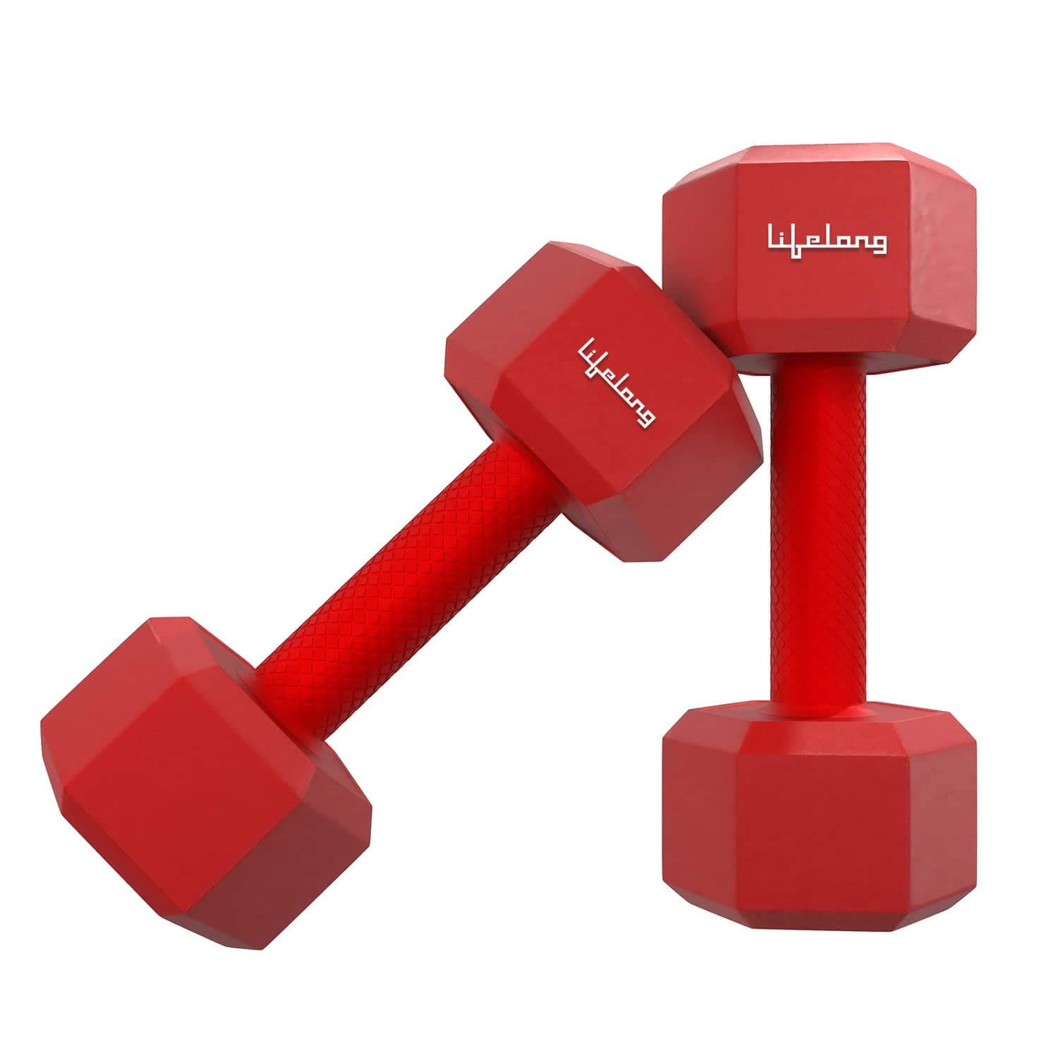 Lifelong PVC Hex Fixed Dumbbells Set of 2 (4kg x 2), Red | Home Gym Equipment for Men & Women | Fitness Weights for Strength Training, Exercise & Workouts | 6 Months Warranty