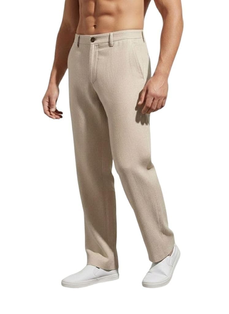 SMOWKLY Casual Trousers for Men |Men’s Regular Fit Straight Pants |Comfortable Stylish Trousers for Men |Soft Fabric Chinos for Everyday Wear, Travel & Office |Linen Cotton Bottom Wear(1692_BG_32)