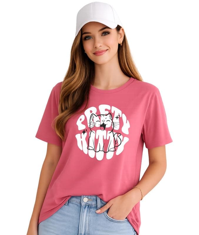 London Hills Women’s Loose Fit Graphic Printed T-Shirt | Soft Cotton Blend Fabric | Round Neck Half Sleeve Casual Top, Travel & College