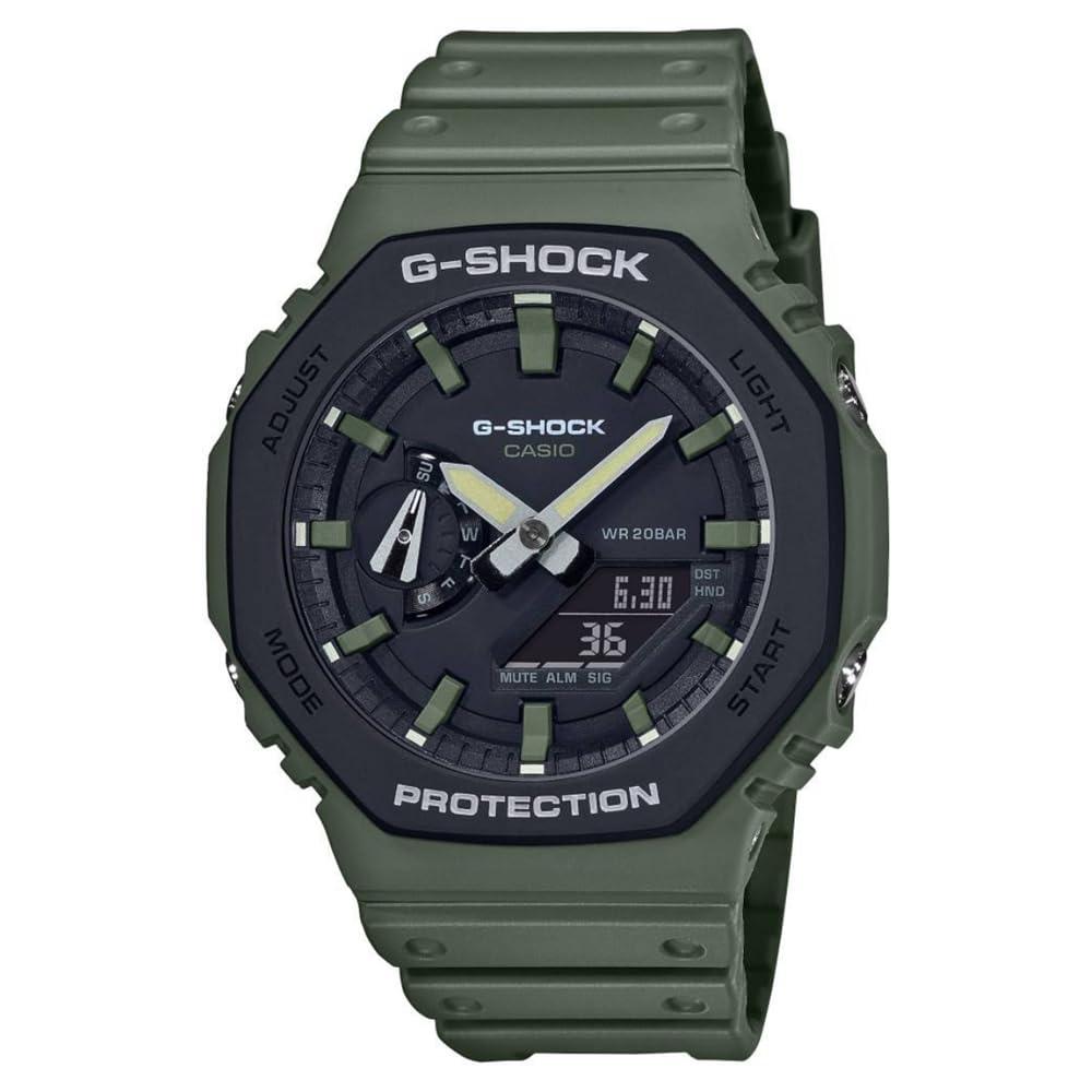 Casio G-Shock GA-2110SU-3ADR Black & Green Analog-Digital Dial Green Resin Strap Men's Watch Shock And 200M Water Resistant G1065