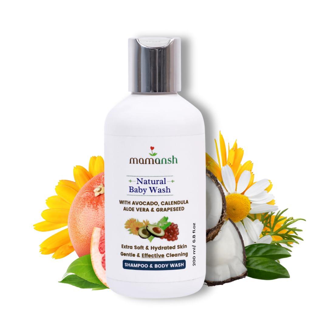 Mamansh Natural Baby Body Wash | Gentle Cleaning, Hydrate, Nourish & Moisturize All Day Long With Coconut | 0-5 Years (200 ml)