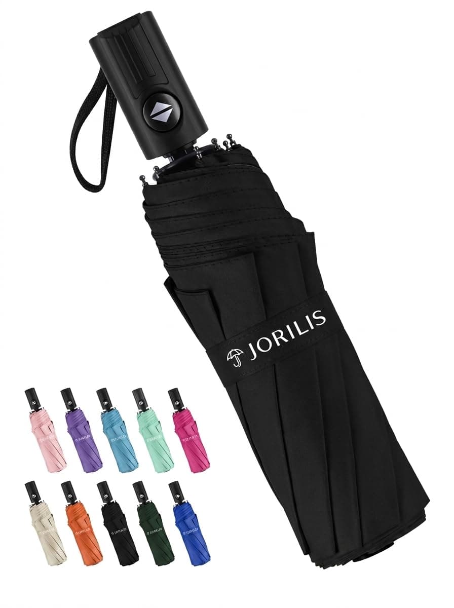 Jorilis Compact Umbrella for Travel - Automatic Umbrellas for Rain & Sun Protection, Small Portable UV Umbrella for Car, Backpack, Walking, Folding Windproof Umbrellas for Kids, Women