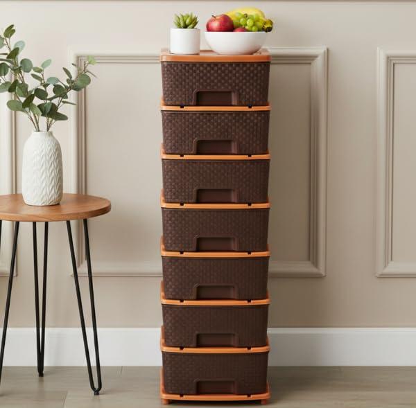 Smarttex™ Plastic Modular Drawer Storage Chest Of Drawers Organizer Storage Box, Large Stomo Racks For Multipurpose Anti-slip Shoes Organizers (Brown, 7 Layer)