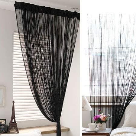 Pindia 1Pc 9FT Decorative Polyester String Room Divider Thread Curtain - 9FT, Black