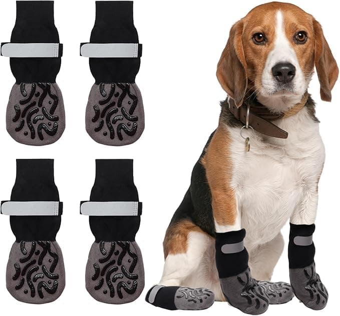 KUTKUT 4Pcs Non Slip Dog Socks to Prevent Licking Paws, Strong Traction for Hardwood Floors, Senior Dogs, Paw Protector, Prevent Scratching, Double Sides Anti Slip Dog Socks(Size:- XS: L*W: 12cm*4cm)