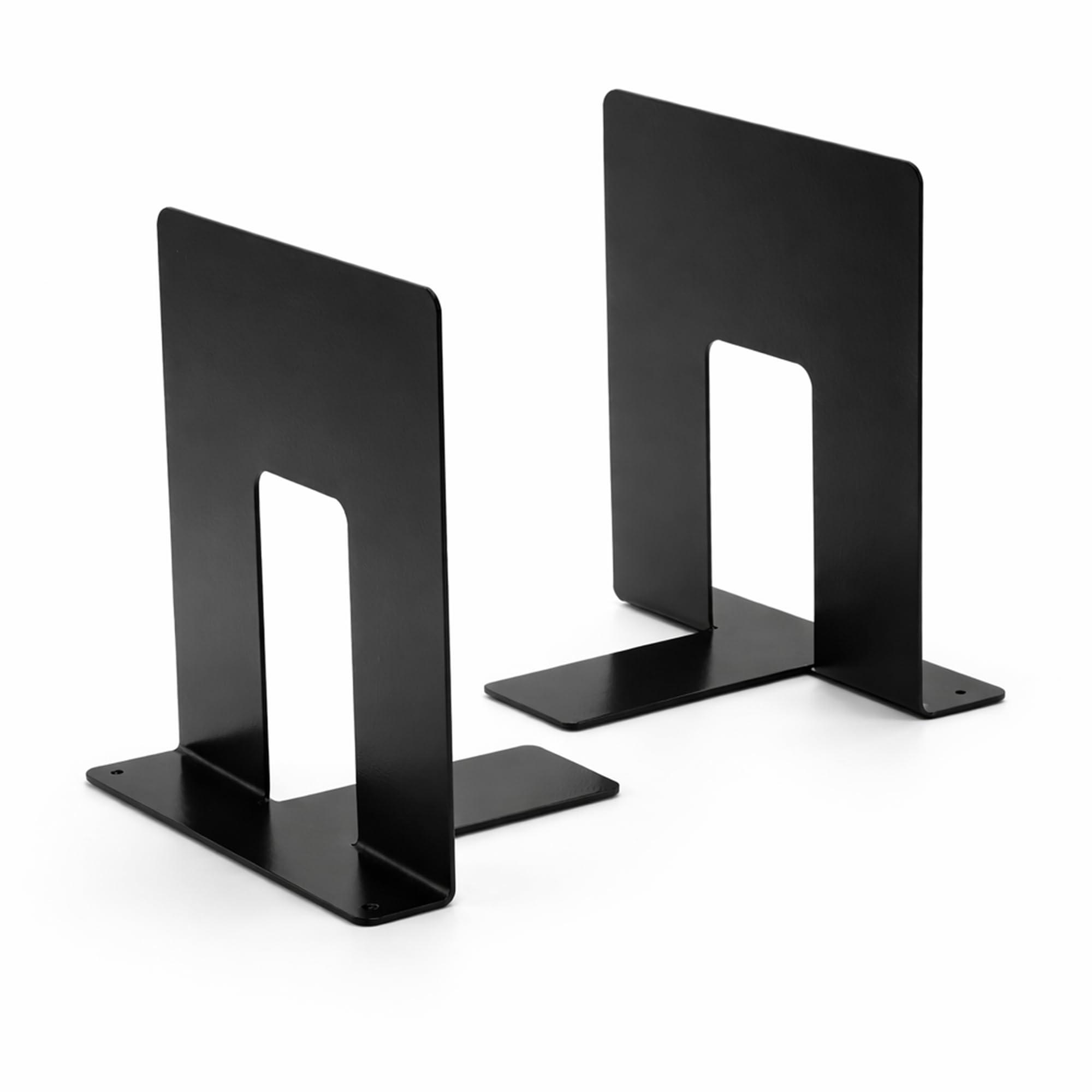 Spillbox Metal Non Slip Bookend Book Shelves | Book Stand |Home Decor | Book Holder| Case | Bracket | Book Holder Stand | Heavy Duty | Set | Book Ends for Office, Home - U Cut Small(Black)