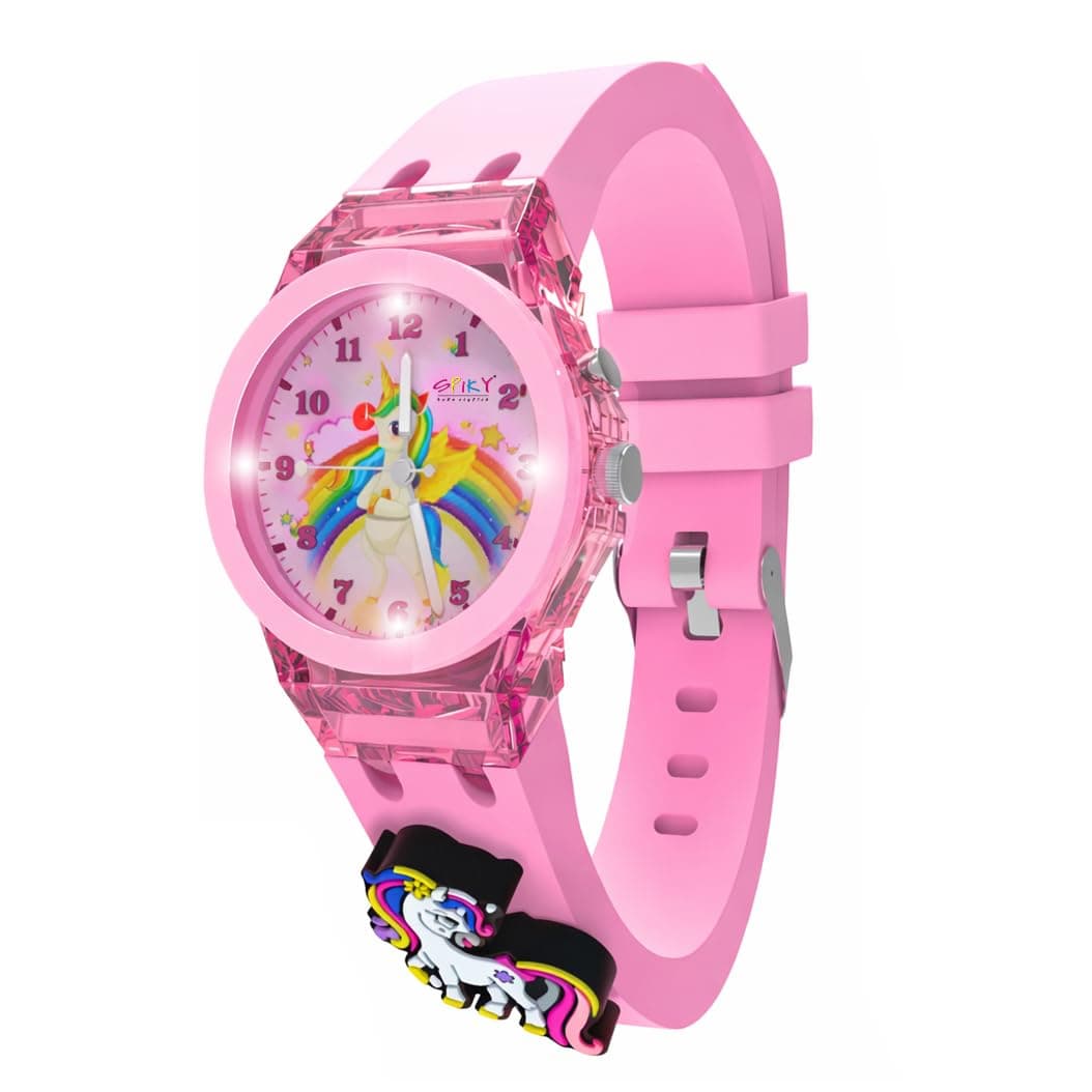 SPIKY Analog Watch For Kids (Pink) | 3D Unicorn Cartoon | 7 Multicolor LED Luminous Lights with Silicone Strap | Children’s Unisex Best Birthday Gift | Analogue Wrist Watches For Girls & Boys | Age 3-10 Yrs