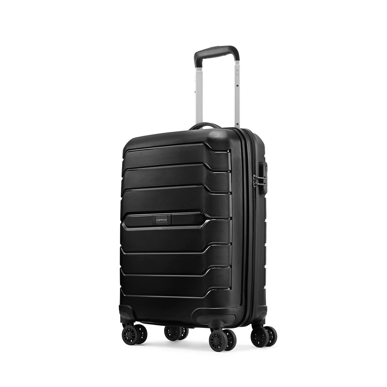 Aristocrat Liberty 8 Wheel Cabin (Small Size) Hard Case Trolley Bag, Lightweight Polypropylene Luggage, 58 CM, Combination Lock, Travel-Friendly, for Men & Women, 3-Yr Global Warranty, Jet Black