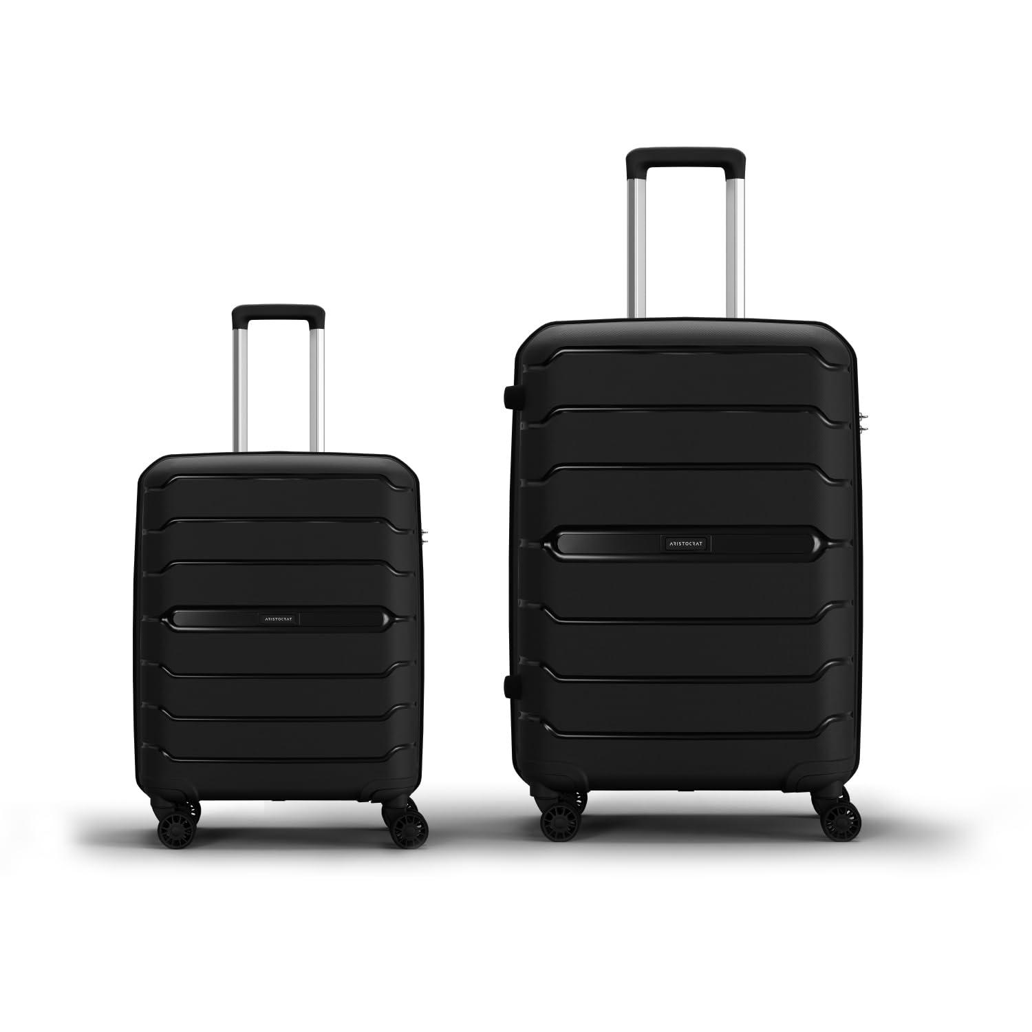 Aristocrat Liberty 8 Wheel Set of 2 Cabin (Small Size) & Medium Size (Check-in) Hard Case Trolley Bags, Lightweight Polypropylene Luggage, Combination Lock, 3-Yr Global Warranty, Jet Black