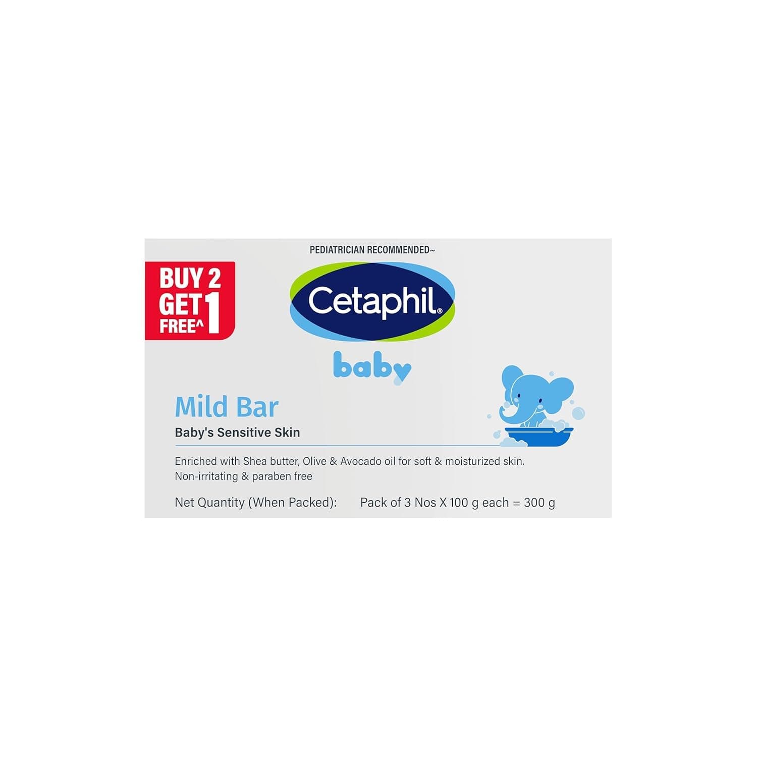 Cetaphil Baby Mild Cleansing Bar for Newborns & Babies 3 x 100 gm | With Shea Butter, Avocado Oil & Olive Oil | Gentle, Hypoallergenic, Pediatrician Recommended | Dry & Sensitive Skin