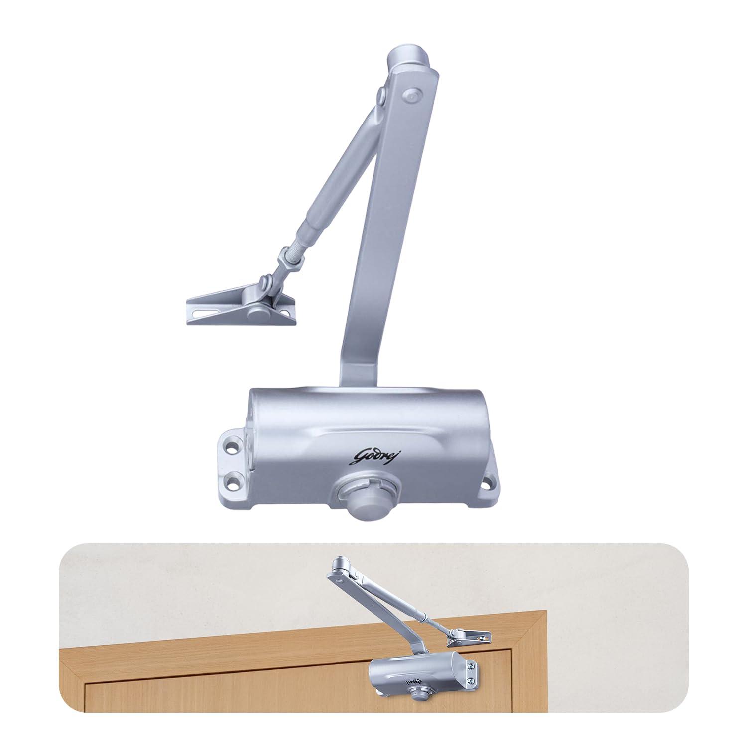 Godrej Hercules Door Closer | No Oil Leakage Guaranteed | Rack and Pinion Mechanism | Double Speed Adjustment (Silver Finish)