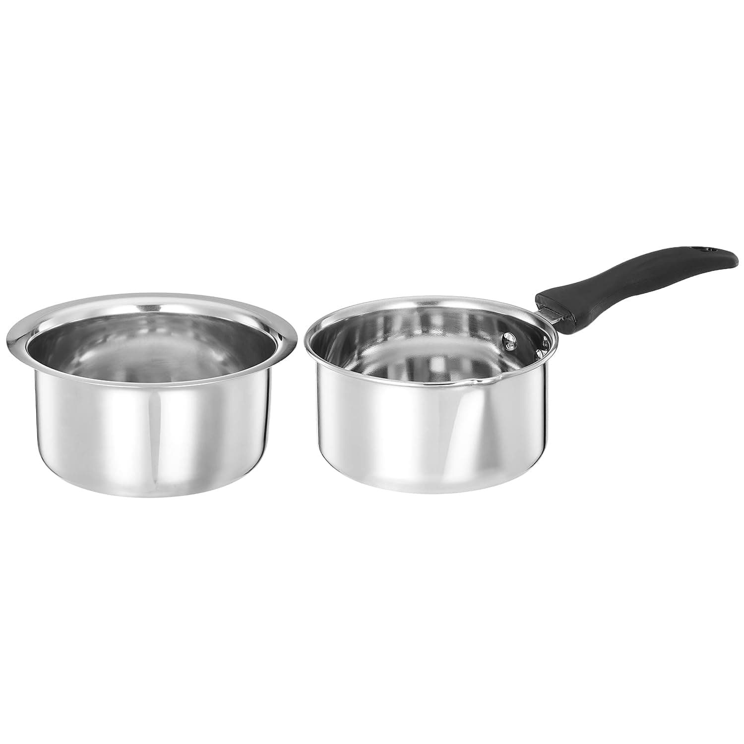 Amazon Brand - Solimo - 2 Pcs Stainless Steel Cookware Set - (Tope 18 cm, Sauce 14 cm) 2500 Liter, Glossy Finish (8906028137464)