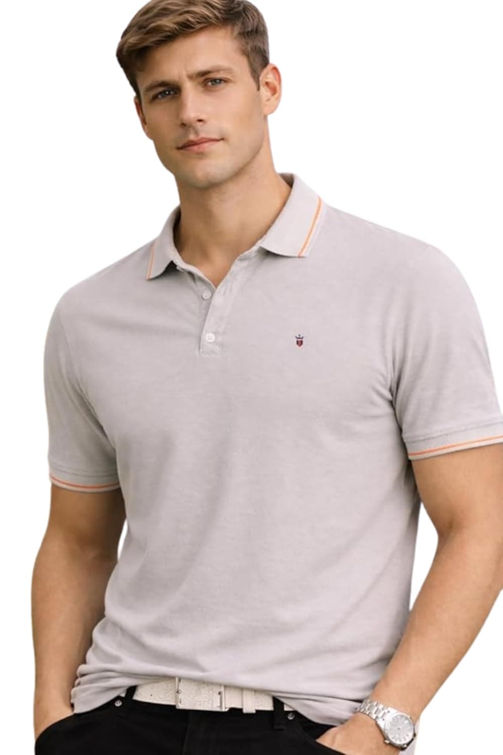Louis Philippe Men Grey Solid Polo Neck T-Shirt