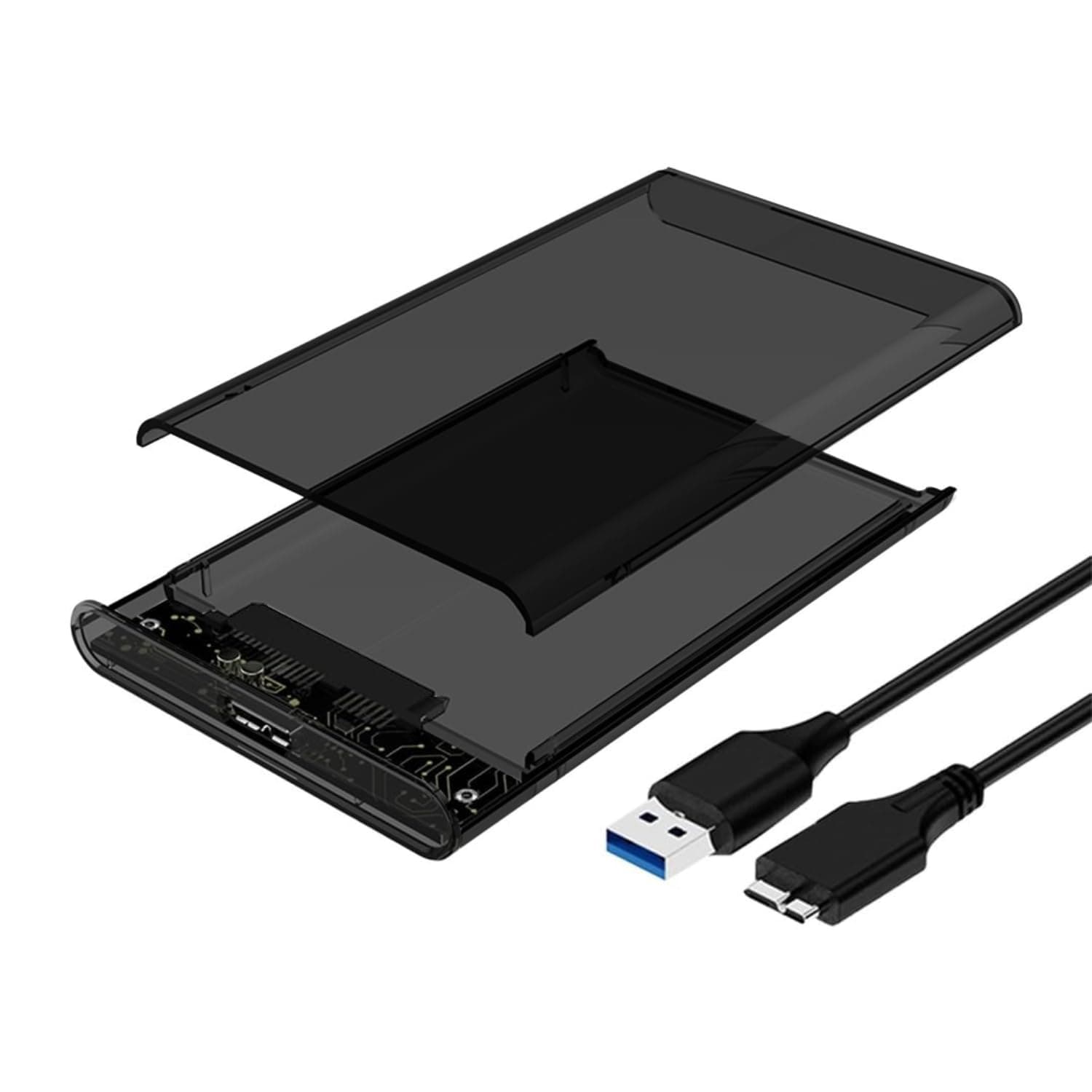 Dyazo 2.5" SATA to USB 3.0 External Hard Drive Enclosure | 7 MM and 9.5 MM Tool Free with Transparent Design | Support UASP Up to 5TB HDD/SSD Compatible with PC, Laptop and TV (Black)