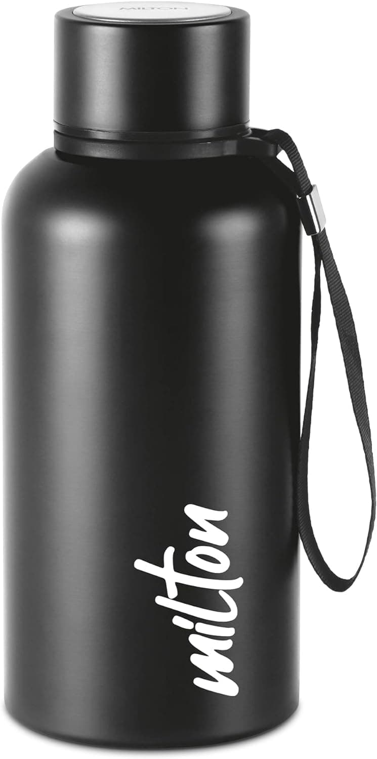 Milton Aura 500 Thermosteel Water Bottle 500 ml, 24 Hr Hot and Cold I Leak Proof Lid, ISI Certified I Vacuum Insulated I for Office, Gym, School I Black