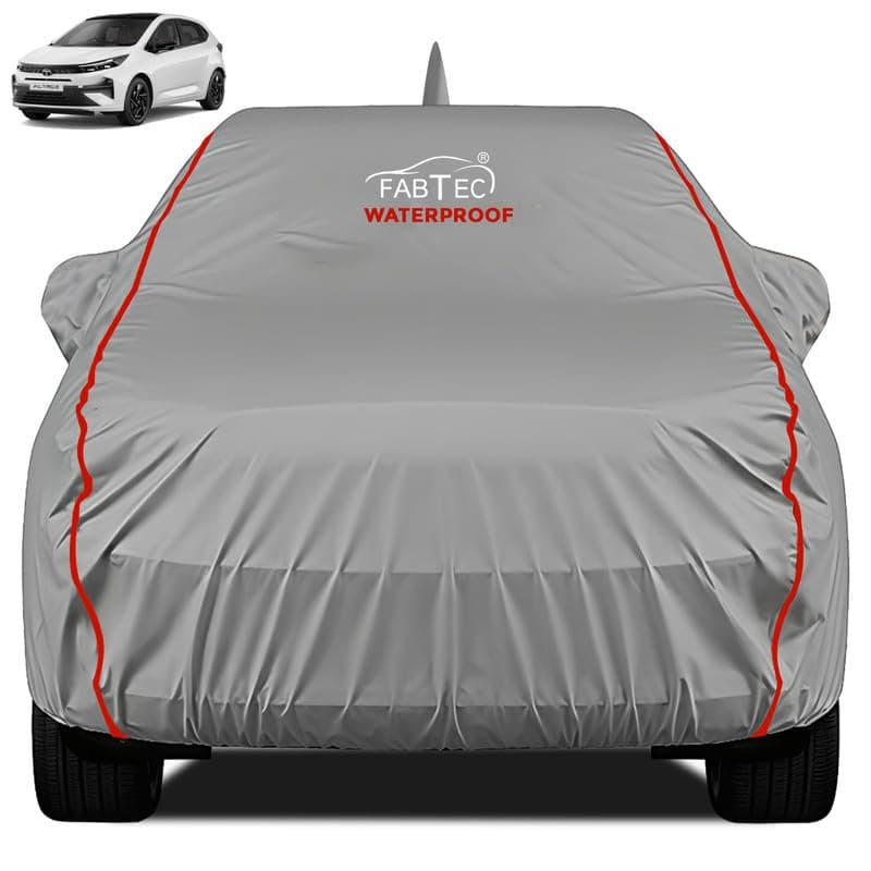 FABTEC Waterproof Premium Car Cover for Tata Altroz Super Waterproof Car Body Cover Heavy Duty Durable PEVA Grey with Red Piping
