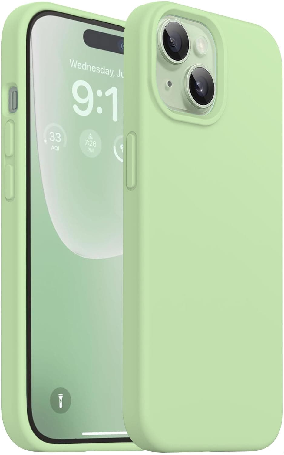 DIZORO Compatible for iPhone 15 Case 6.1, Slim Liquid Silicone Case 3 Layers Full Covered Soft Gel Rubber Phone Case Protective Cover 6.1 Inch (Matcha Green)