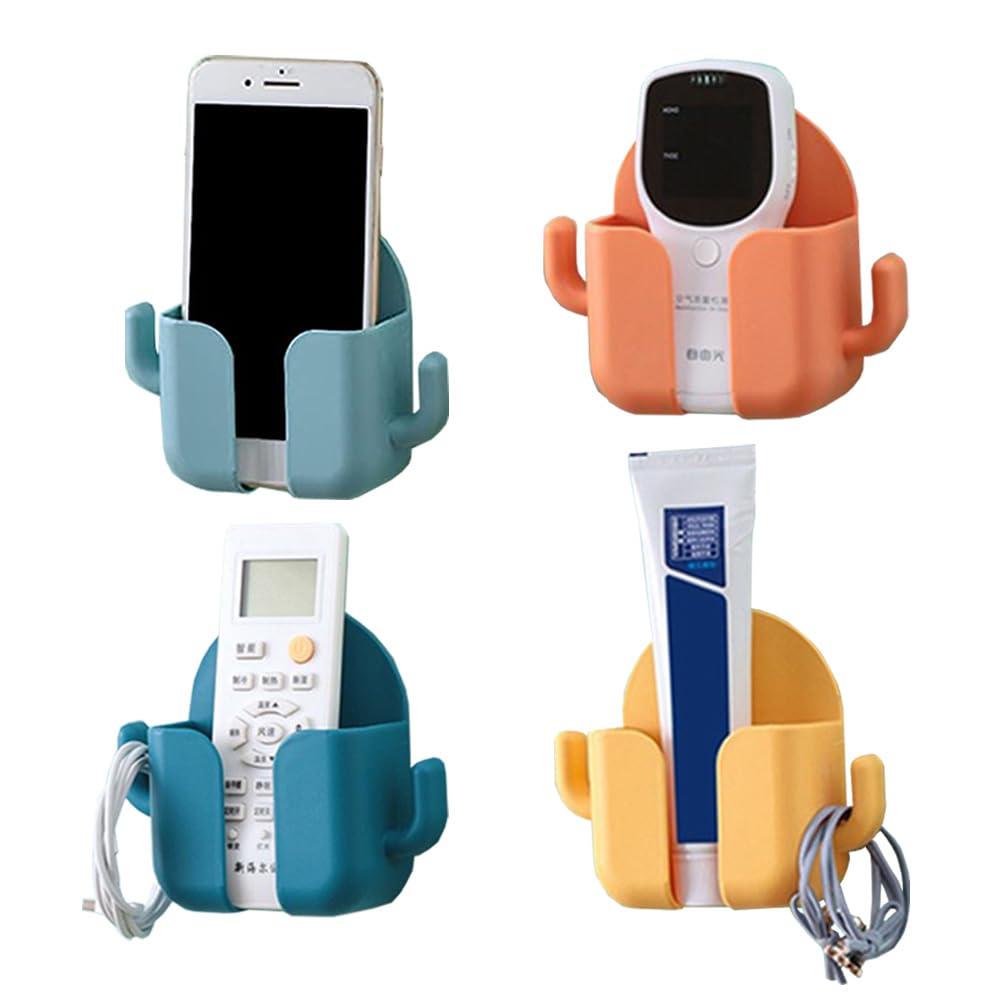FreshDcart Mobile Holder for Home – Self-Adhesive Phone Charging Holder with Dual Hooks, Ideal for Bathroom, Kitchen, Bedroom, Office – Reusable ABS Build, Pack of 4 (Random Color)