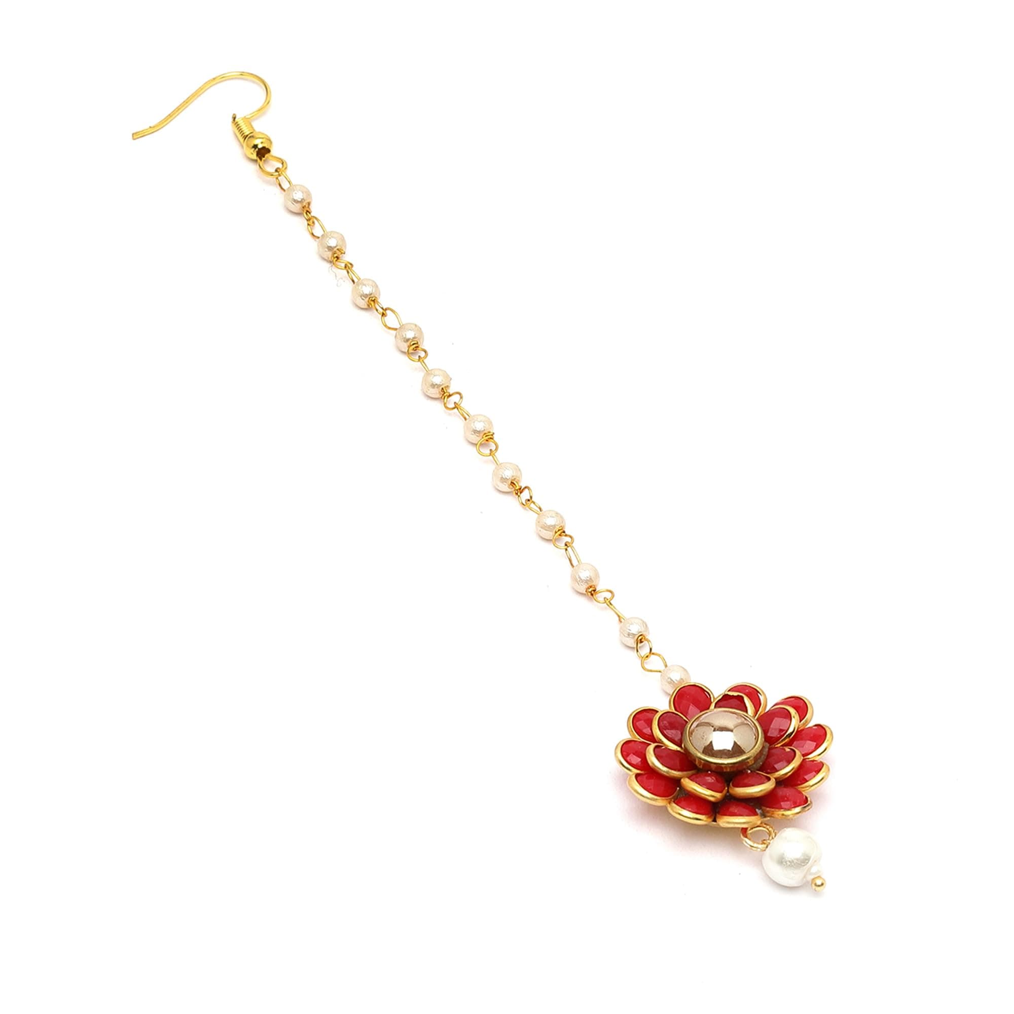 Zeneme Jewellery Flower Style Exclusive Cute Gold Plated Maang Tikka (Maroon)