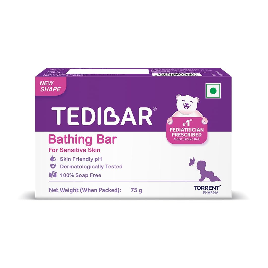 Tedibar Moisturising Baby Bathing Bar 75g (Pack of 1) 100% Soap Free No. 1* Pediatrician Prescribed Moisturising Bar - By Torrent Pharma