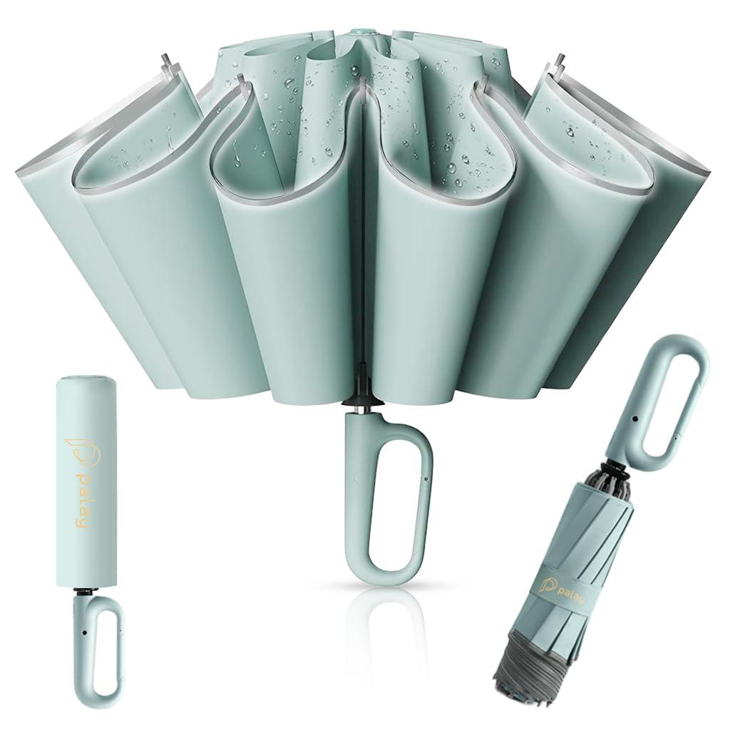 PALAY 50'' Large Umbrella with Reflective Strip, Auto 3-Fold Compact Travel