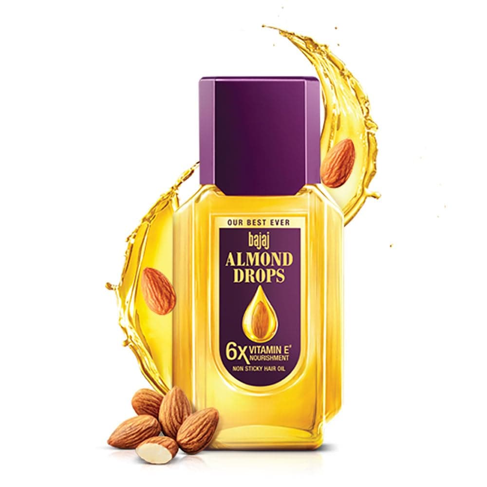 Bajaj Almond Drops Hair Oil, 190ml | 6X Vitamin E Nourishment | Light and Non-Sticky Hair Oil For Hair Fall Control