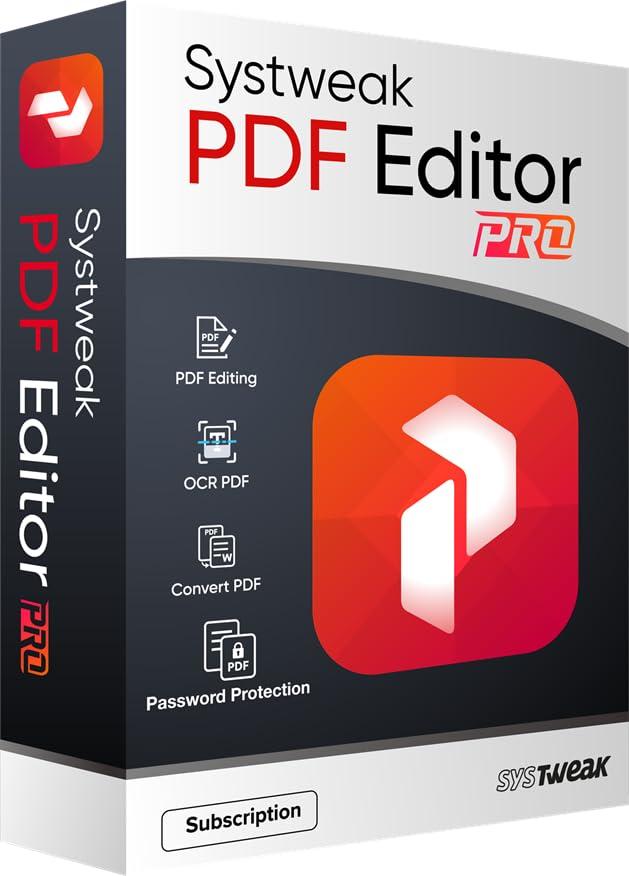 Systweak PDF Editor PRO - Software for Windows - 1 PC, 1 Year | View, Create, Edit, Protect and Sign PDFs | Merge & Split (Via Email Delivery Only, No- CD)