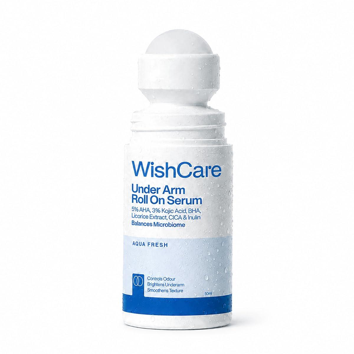 WishCare Underarm Roll On For Women & Men | Reduces Pigmentation, Brightens Skin & Prevents Body Odour | With AHA, Kojic Acid & Hyaluronic Acid | Long Lasting Aqua Fragrance | 50ml