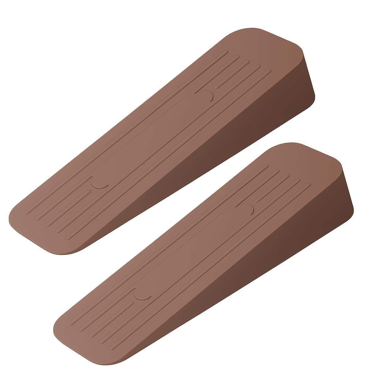 Rubber Door Stopper Wedge, Heavy Duty Anti-Slip Door Holder & Blocker with Strong Grip for Tiles, Marble, Wood, Carpet & Cement Floors | Home, Office, School & Warehouse Use (Brown, Pack of 2)