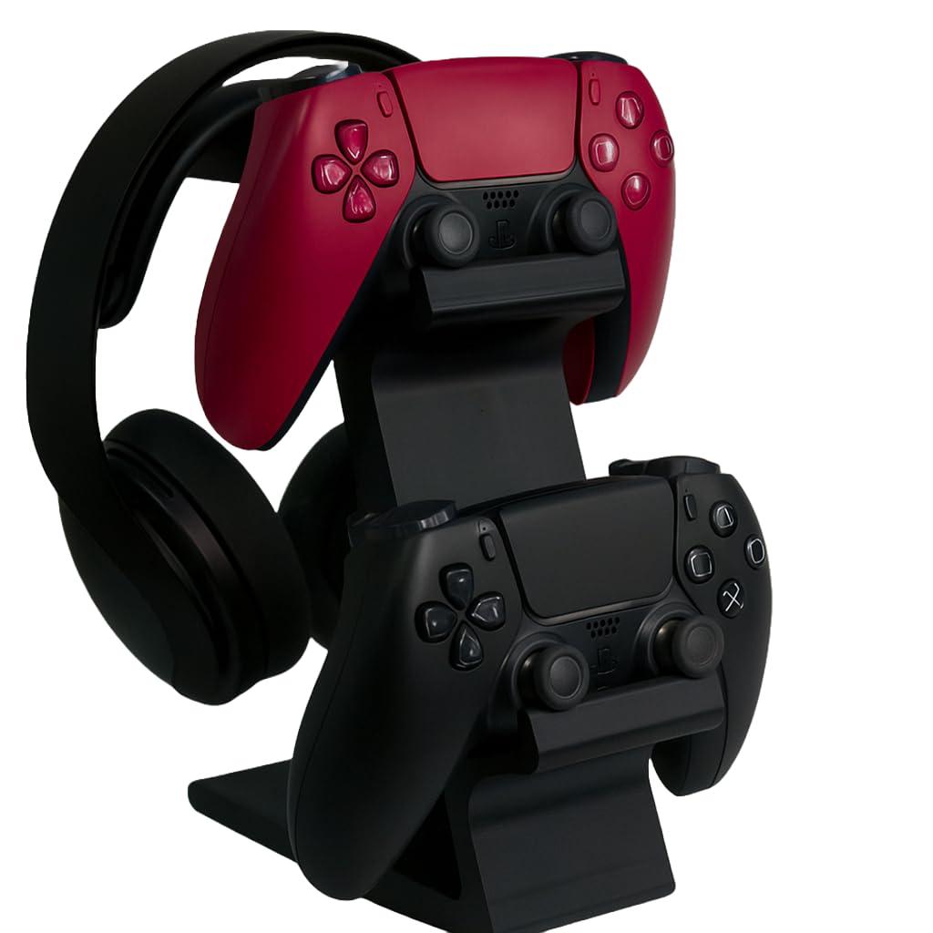 Craftedlayer Dual Controller and Headphone Stand for PS5 and Xbox - Gaming Headset Holder & Controller Organizer - PlayStation 5 Accessories - Black