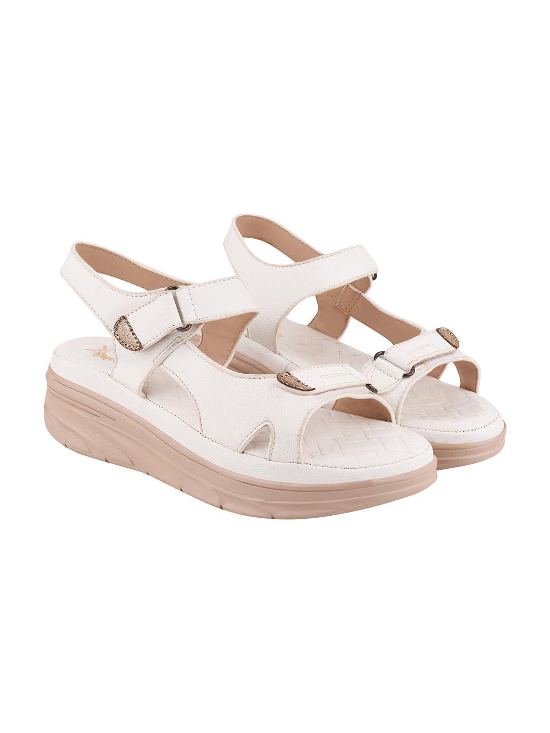 Shoetopia Women’s Comfort White Sandals | Lightweight Orthopedic Wedge Sandals with Adjustable Straps & Cushioned Sole for Casual Daily Footwear EU40