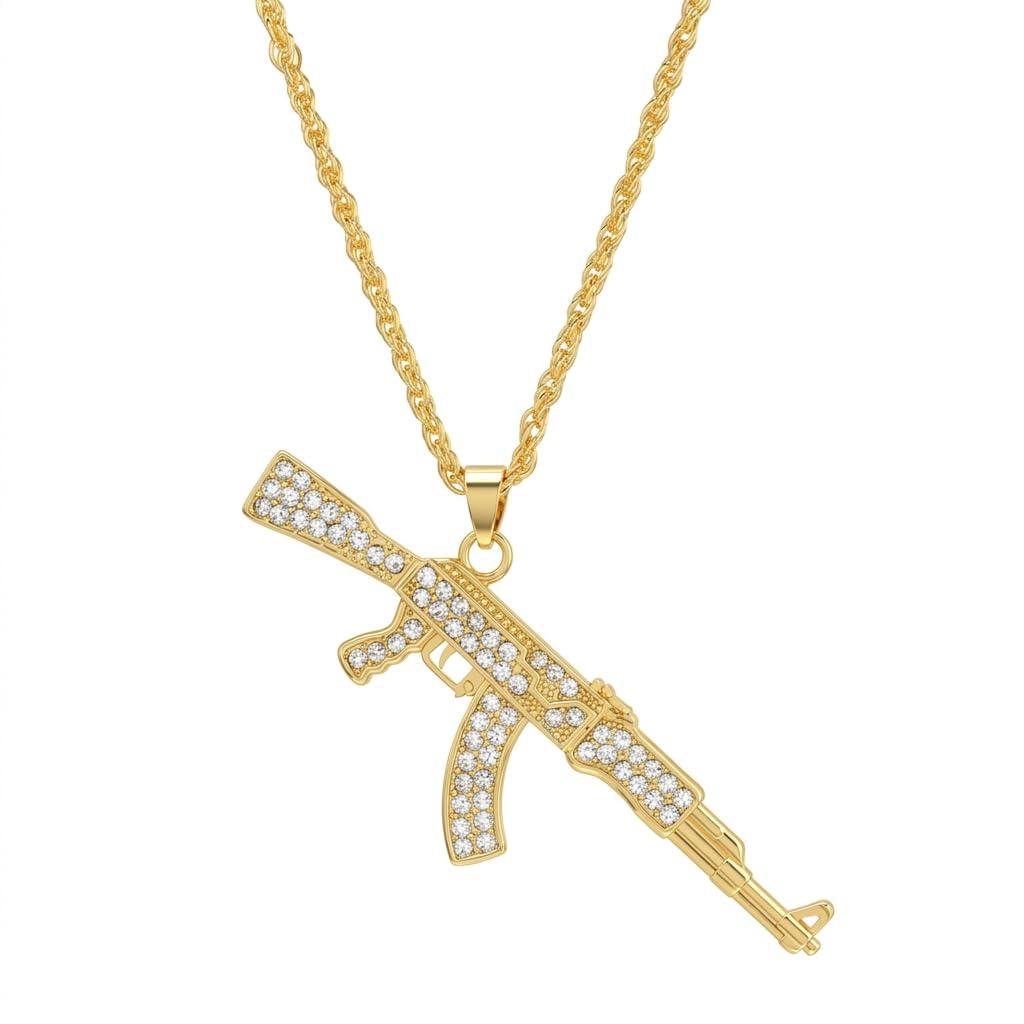SALTY ALPHA Anti Tarnish Stainless Steel Gun Charm Gold Locket Neck Chain for Men | Stylish Pendant Necklace | Jewellery Accessories for Boys | Minimal Jewelry | Gifts for Boyfriend & Husband | Marriage, Birthday | Gift for Valentine Day