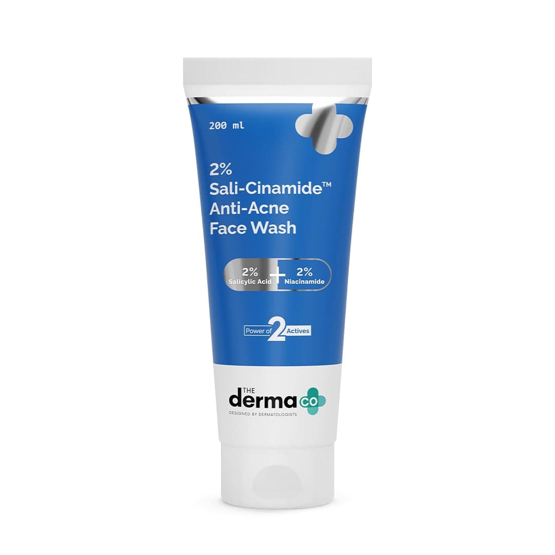 The Derma Co 2% Sali-Cinamide Anti-Acne Face Wash | With 2% Salicylic Acid & 2% Niacinamide I Treats Active Acne & Fades Marks I For Oily & Combination Skin I Power of 2 Actives | For Men & Women | 200 ml